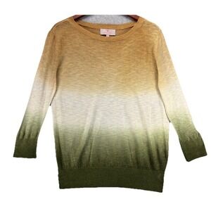 Laurie Felt Ombre Sweater Womens XS Mustard Olive Linen Blend 3/4 Sleeve Knit